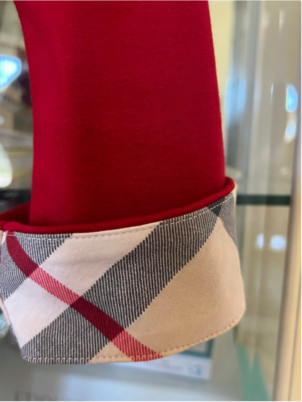 New Burberry Brit Red Long Sleeve Tee with Plaid Cuffs M - Picture 2 of 9